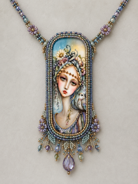 Lady and bird long rectangle