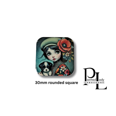 Blooms and Puppies 30mm square