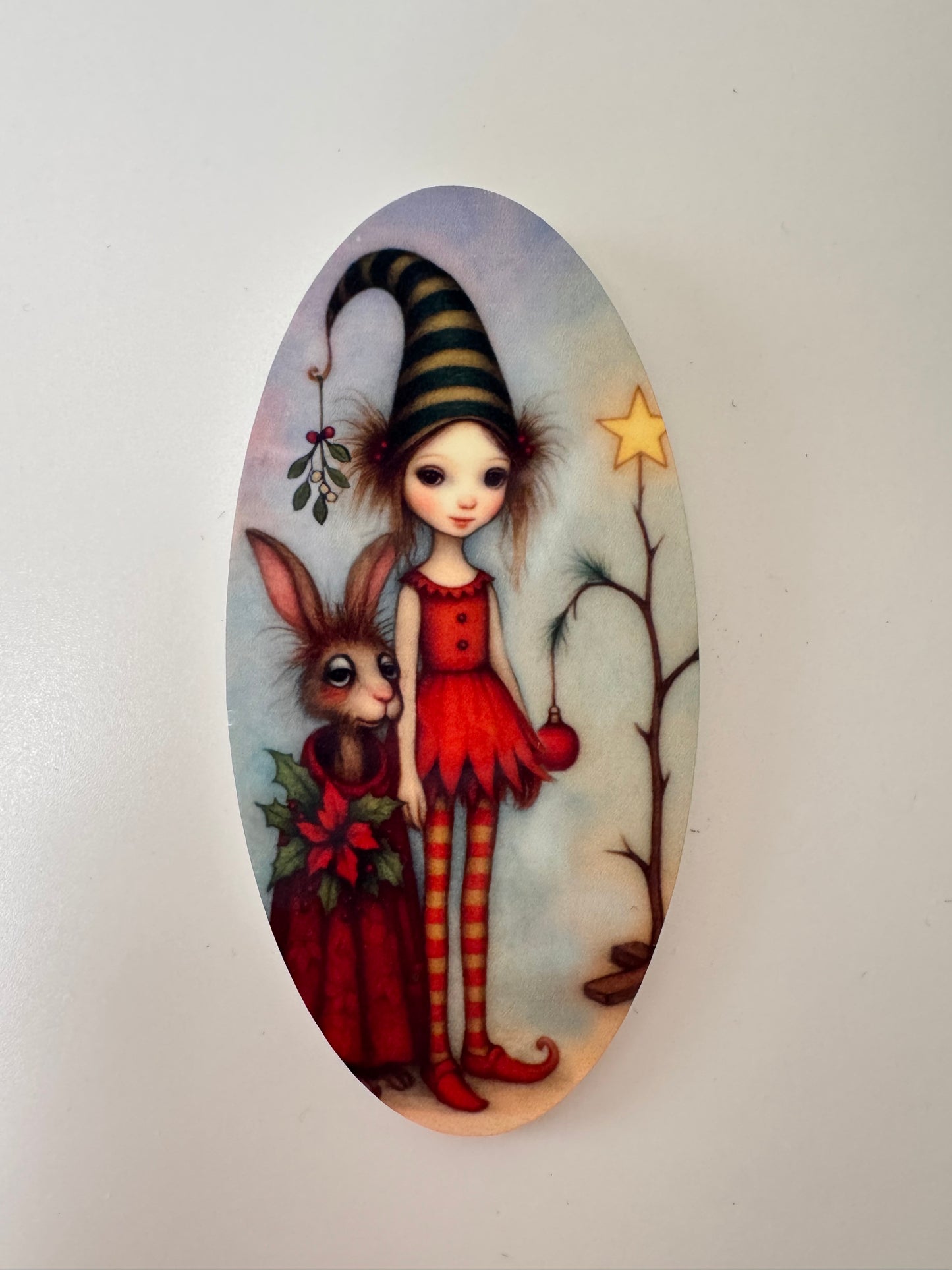 Elves and Mistletoe Hare large oval