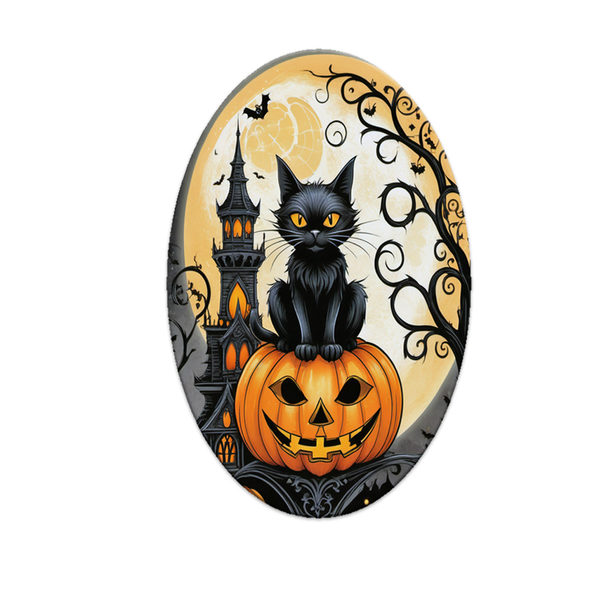 Halloween Cat and Pumpkin oval