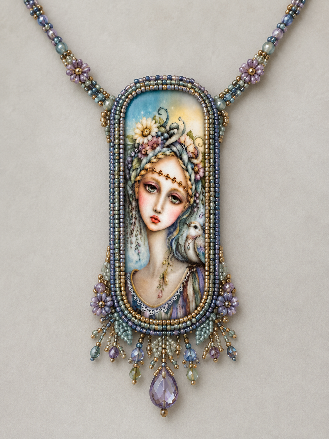 Lady and bird long rectangle