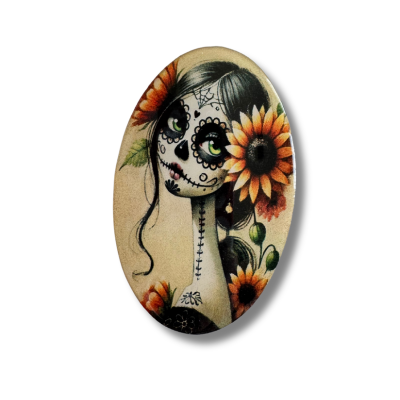 Day Of The Dead Sunflower Oval