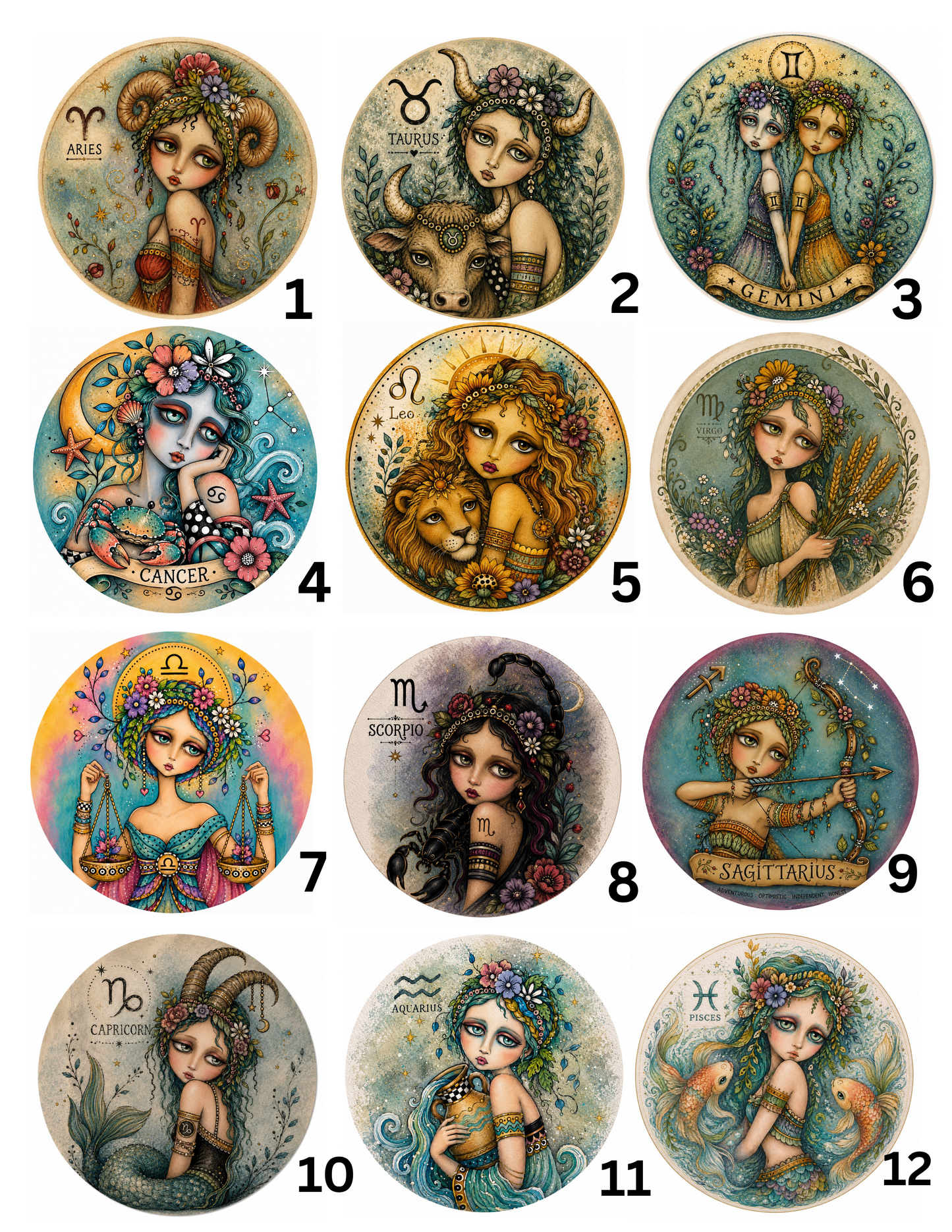 Zodiac 1.5 inch round cabochons