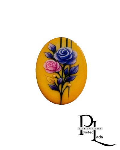Yellow and Purple Floral Cabochon